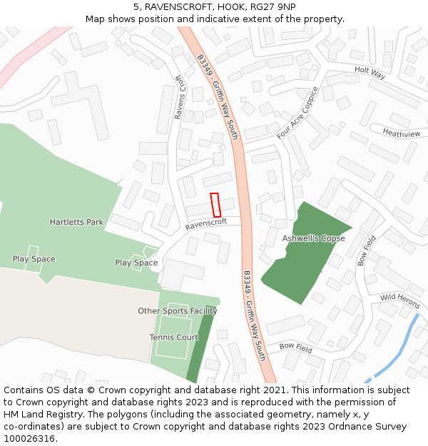 5, RAVENSCROFT, HOOK, RG27 9NP: Location map and indicative extent of plot