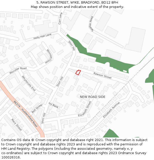 5, RAWSON STREET, WYKE, BRADFORD, BD12 8PH: Location map and indicative extent of plot