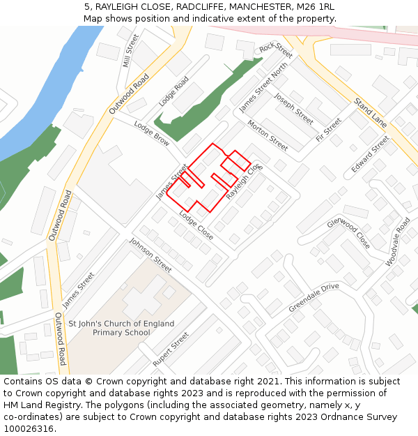 5, RAYLEIGH CLOSE, RADCLIFFE, MANCHESTER, M26 1RL: Location map and indicative extent of plot