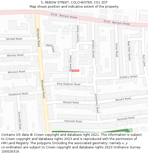 5, REBOW STREET, COLCHESTER, CO1 2DT: Location map and indicative extent of plot