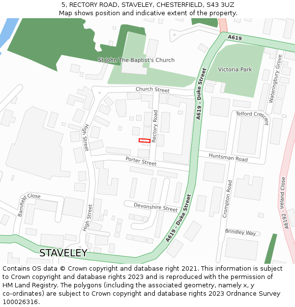 5, RECTORY ROAD, STAVELEY, CHESTERFIELD, S43 3UZ: Location map and indicative extent of plot