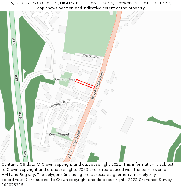 5, REDGATES COTTAGES, HIGH STREET, HANDCROSS, HAYWARDS HEATH, RH17 6BJ: Location map and indicative extent of plot