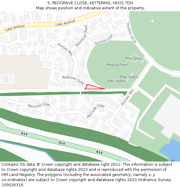 5, REDGRAVE CLOSE, KETTERING, NN15 7DN: Location map and indicative extent of plot