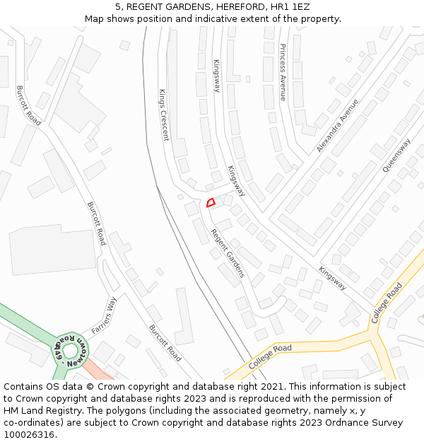 5, REGENT GARDENS, HEREFORD, HR1 1EZ: Location map and indicative extent of plot