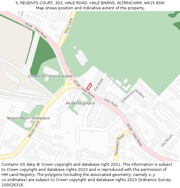 5, REGENTS COURT, 303, HALE ROAD, HALE BARNS, ALTRINCHAM, WA15 8SW: Location map and indicative extent of plot