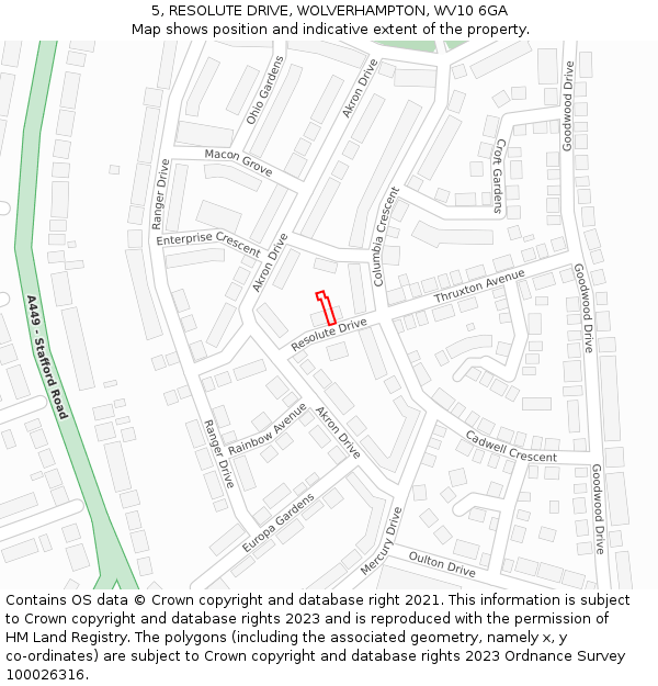5, RESOLUTE DRIVE, WOLVERHAMPTON, WV10 6GA: Location map and indicative extent of plot