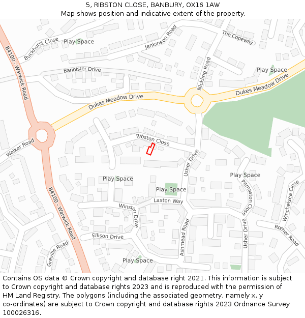 5, RIBSTON CLOSE, BANBURY, OX16 1AW: Location map and indicative extent of plot