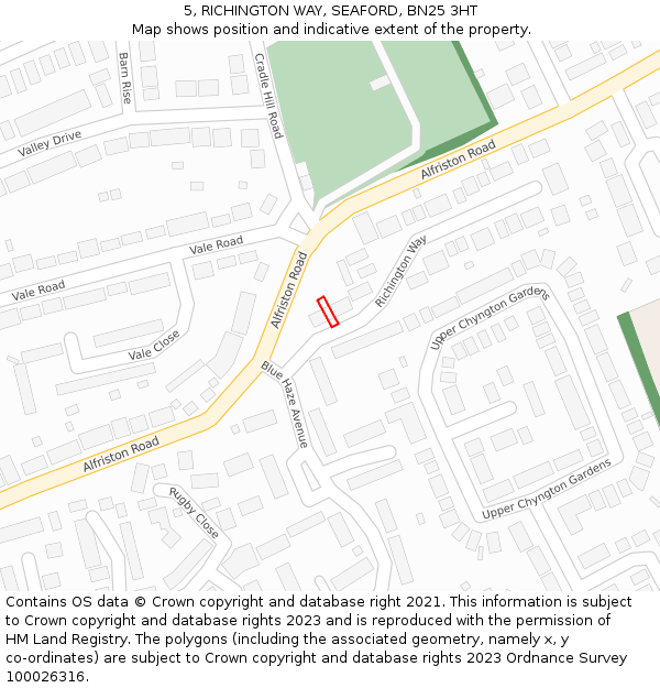 5, RICHINGTON WAY, SEAFORD, BN25 3HT: Location map and indicative extent of plot