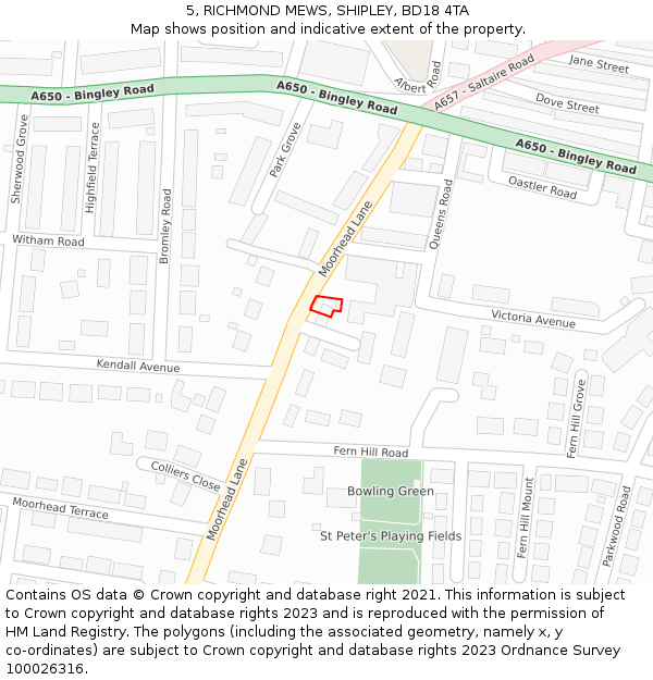 5, RICHMOND MEWS, SHIPLEY, BD18 4TA: Location map and indicative extent of plot