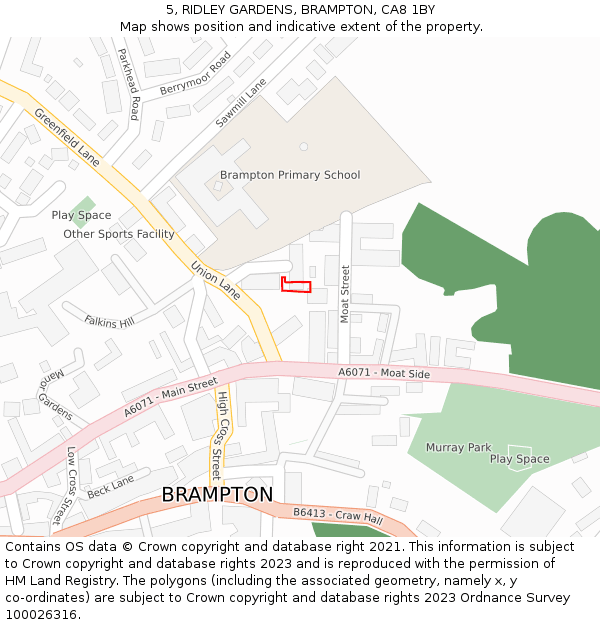 5, RIDLEY GARDENS, BRAMPTON, CA8 1BY: Location map and indicative extent of plot