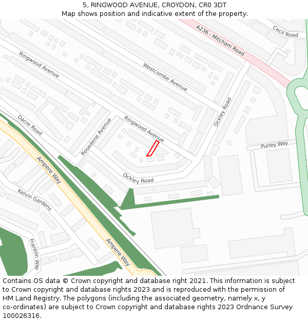 5, RINGWOOD AVENUE, CROYDON, CR0 3DT: Location map and indicative extent of plot