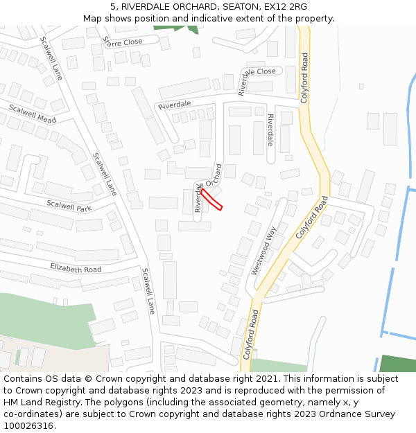 5, RIVERDALE ORCHARD, SEATON, EX12 2RG: Location map and indicative extent of plot