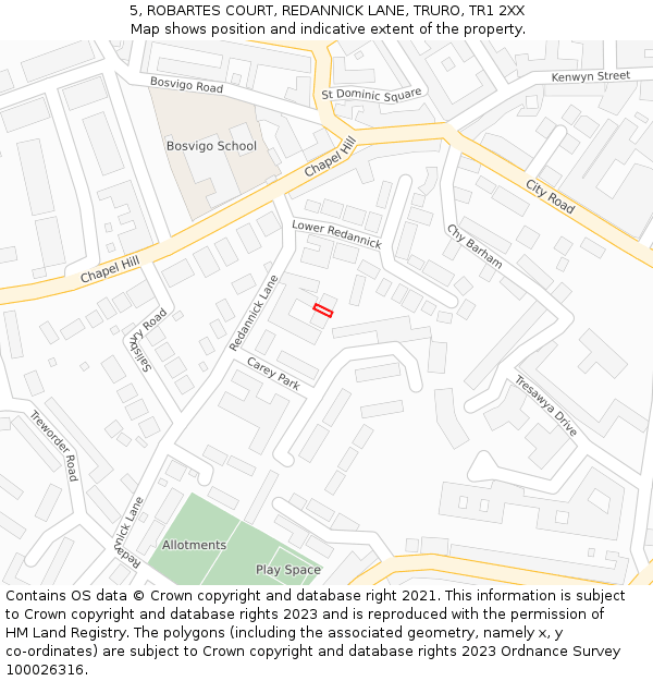 5, ROBARTES COURT, REDANNICK LANE, TRURO, TR1 2XX: Location map and indicative extent of plot