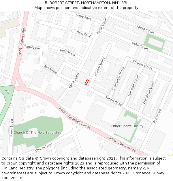 5, ROBERT STREET, NORTHAMPTON, NN1 3BL: Location map and indicative extent of plot