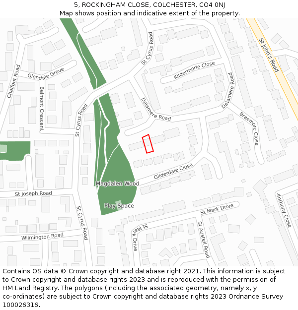 5, ROCKINGHAM CLOSE, COLCHESTER, CO4 0NJ: Location map and indicative extent of plot