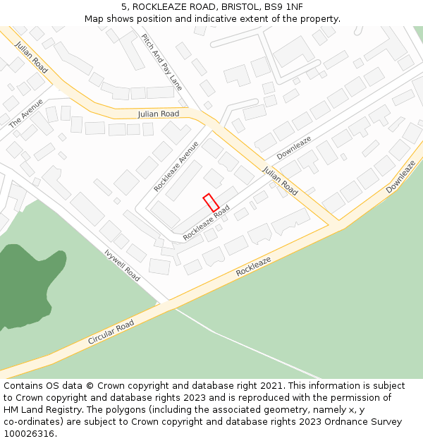 5, ROCKLEAZE ROAD, BRISTOL, BS9 1NF: Location map and indicative extent of plot