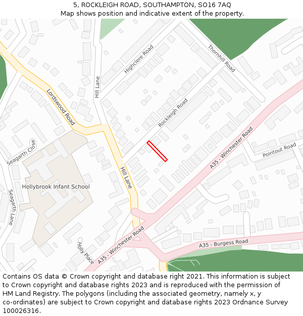 5, ROCKLEIGH ROAD, SOUTHAMPTON, SO16 7AQ: Location map and indicative extent of plot