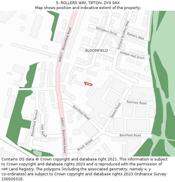5, ROLLERS WAY, TIPTON, DY4 9AX: Location map and indicative extent of plot