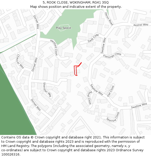 5, ROOK CLOSE, WOKINGHAM, RG41 3SQ: Location map and indicative extent of plot