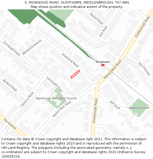 5, ROOKWOOD ROAD, NUNTHORPE, MIDDLESBROUGH, TS7 0BN: Location map and indicative extent of plot