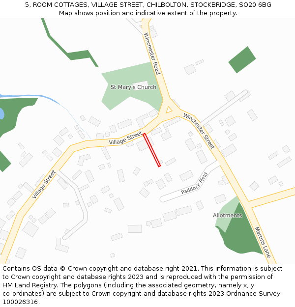 5, ROOM COTTAGES, VILLAGE STREET, CHILBOLTON, STOCKBRIDGE, SO20 6BG: Location map and indicative extent of plot