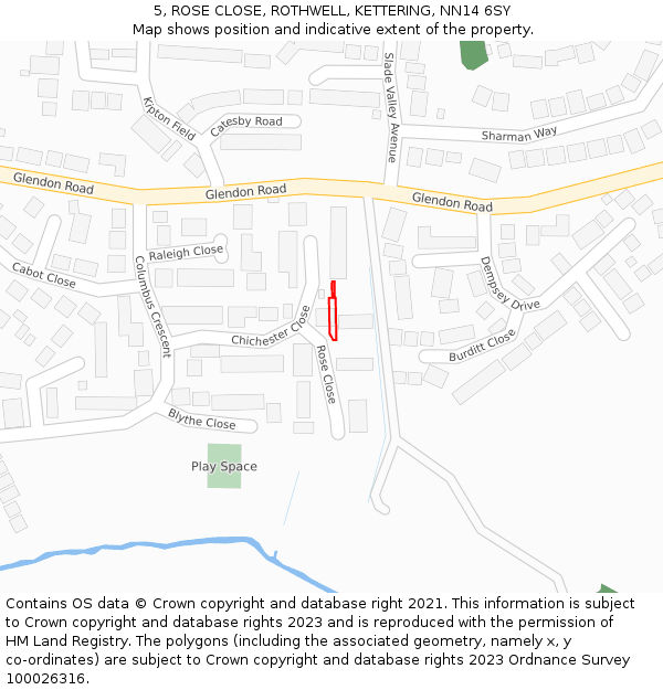 5, ROSE CLOSE, ROTHWELL, KETTERING, NN14 6SY: Location map and indicative extent of plot