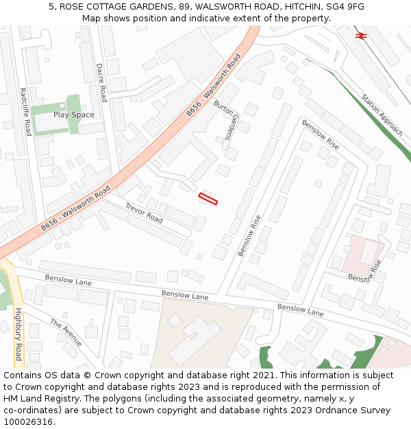 5, ROSE COTTAGE GARDENS, 89, WALSWORTH ROAD, HITCHIN, SG4 9FG: Location map and indicative extent of plot