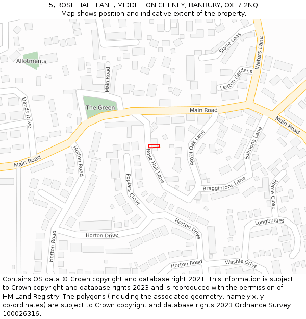5, ROSE HALL LANE, MIDDLETON CHENEY, BANBURY, OX17 2NQ: Location map and indicative extent of plot