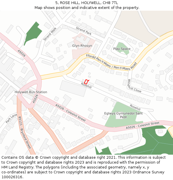 5, ROSE HILL, HOLYWELL, CH8 7TL: Location map and indicative extent of plot