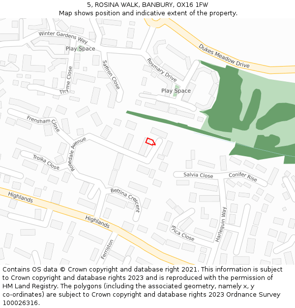 5, ROSINA WALK, BANBURY, OX16 1FW: Location map and indicative extent of plot