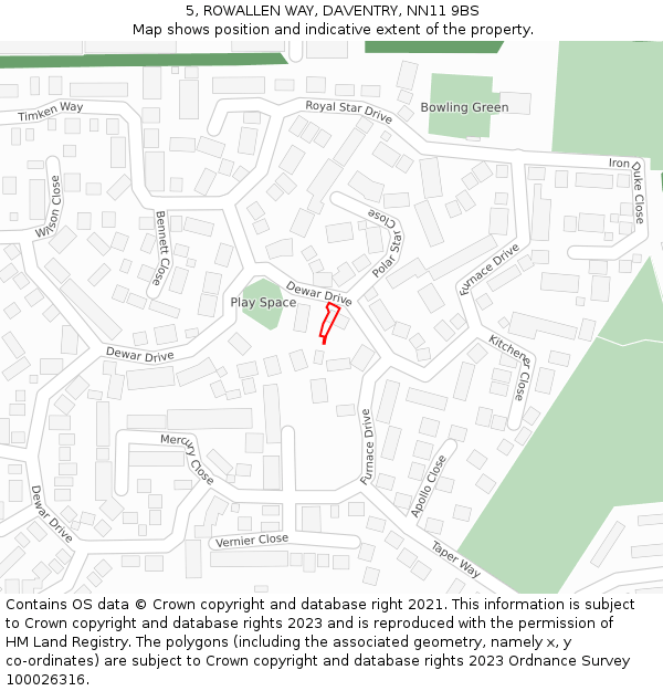 5, ROWALLEN WAY, DAVENTRY, NN11 9BS: Location map and indicative extent of plot