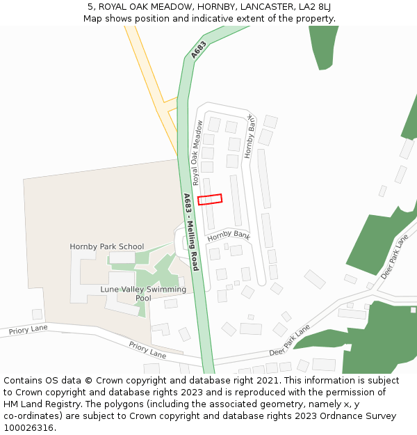 5, ROYAL OAK MEADOW, HORNBY, LANCASTER, LA2 8LJ: Location map and indicative extent of plot
