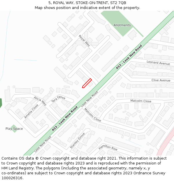 5, ROYAL WAY, STOKE-ON-TRENT, ST2 7QB: Location map and indicative extent of plot