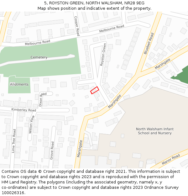 5, ROYSTON GREEN, NORTH WALSHAM, NR28 9EG: Location map and indicative extent of plot