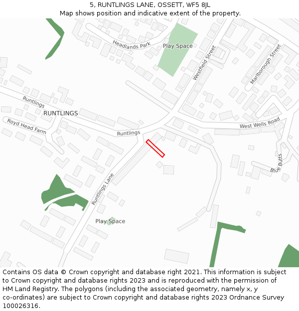 5, RUNTLINGS LANE, OSSETT, WF5 8JL: Location map and indicative extent of plot