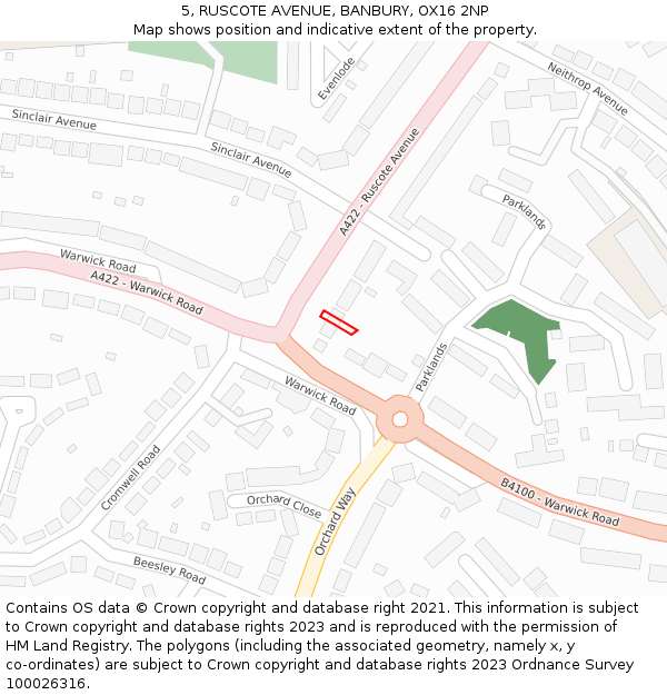 5, RUSCOTE AVENUE, BANBURY, OX16 2NP: Location map and indicative extent of plot