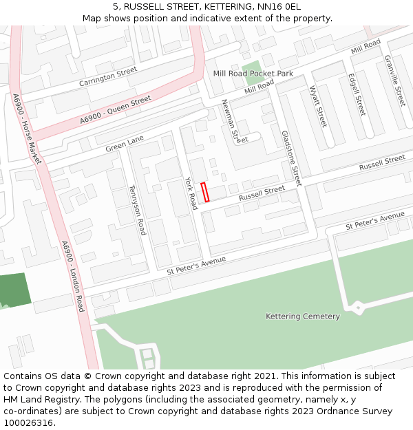 5, RUSSELL STREET, KETTERING, NN16 0EL: Location map and indicative extent of plot