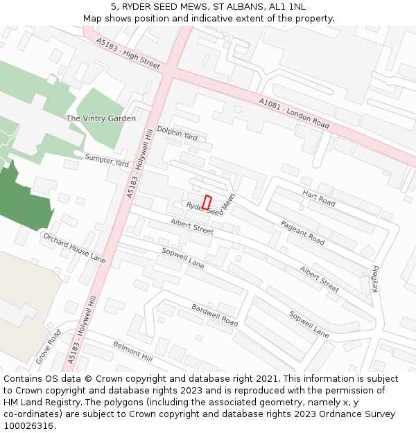 5, RYDER SEED MEWS, ST ALBANS, AL1 1NL: Location map and indicative extent of plot