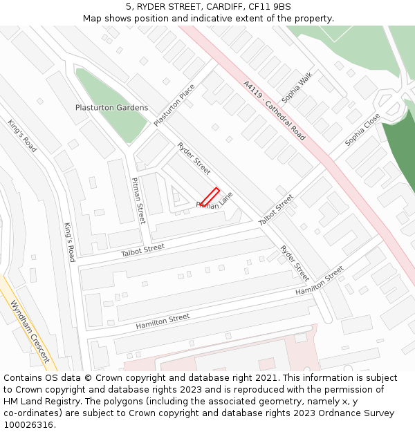 5, RYDER STREET, CARDIFF, CF11 9BS: Location map and indicative extent of plot