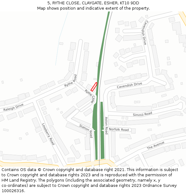5, RYTHE CLOSE, CLAYGATE, ESHER, KT10 9DD: Location map and indicative extent of plot
