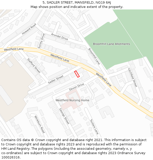 5, SADLER STREET, MANSFIELD, NG19 6AJ: Location map and indicative extent of plot
