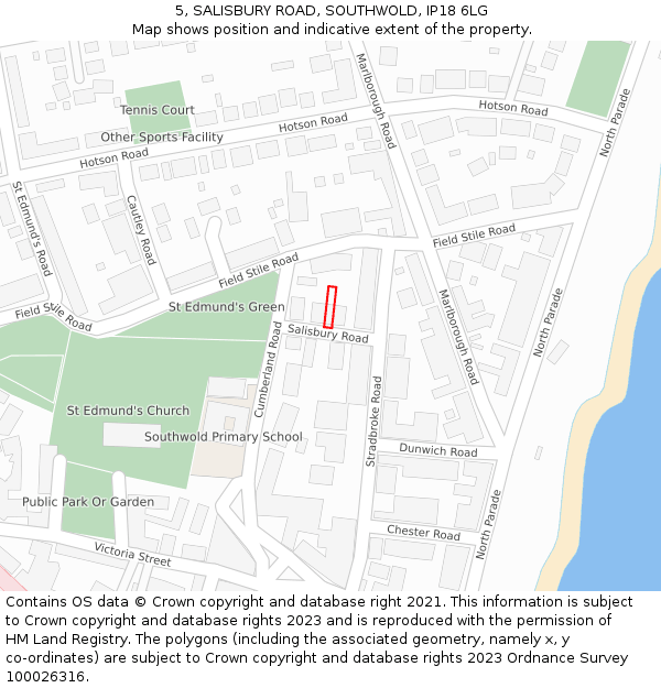 5, SALISBURY ROAD, SOUTHWOLD, IP18 6LG: Location map and indicative extent of plot
