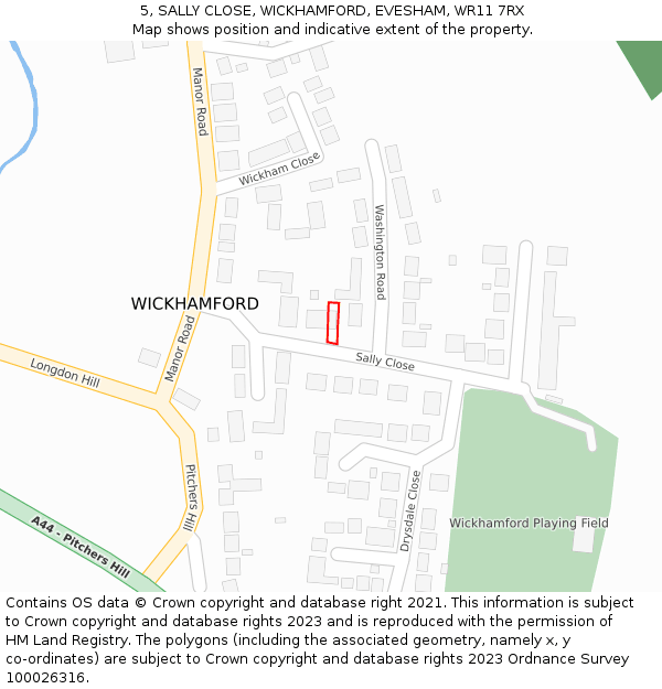 5, SALLY CLOSE, WICKHAMFORD, EVESHAM, WR11 7RX: Location map and indicative extent of plot