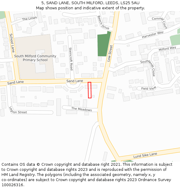 5, SAND LANE, SOUTH MILFORD, LEEDS, LS25 5AU: Location map and indicative extent of plot