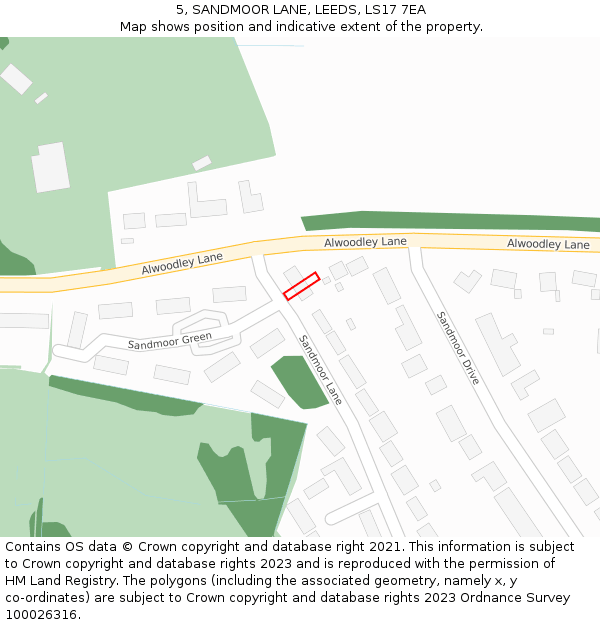 5, SANDMOOR LANE, LEEDS, LS17 7EA: Location map and indicative extent of plot