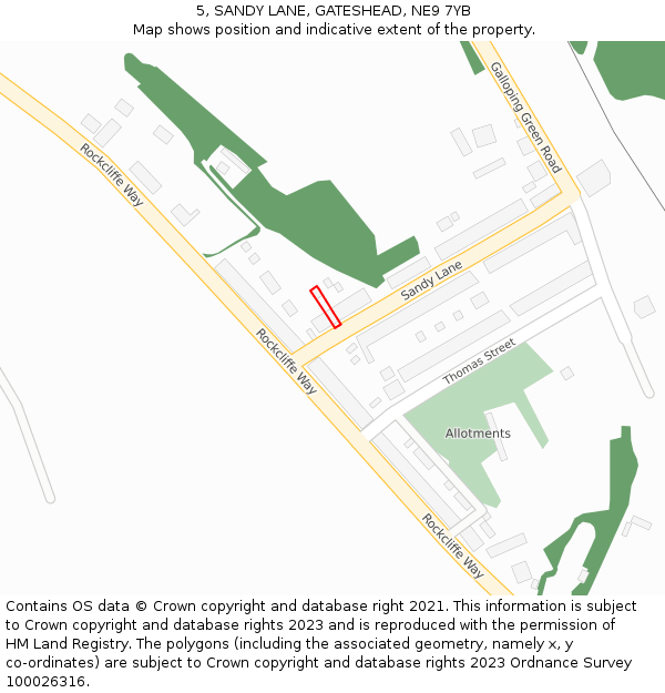 5, SANDY LANE, GATESHEAD, NE9 7YB: Location map and indicative extent of plot