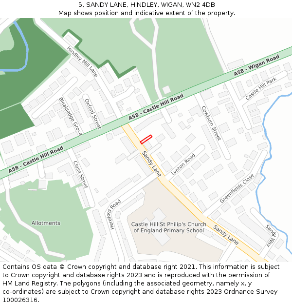 5, SANDY LANE, HINDLEY, WIGAN, WN2 4DB: Location map and indicative extent of plot