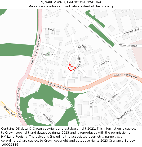 5, SARUM WALK, LYMINGTON, SO41 8YA: Location map and indicative extent of plot