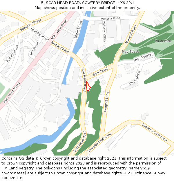 5, SCAR HEAD ROAD, SOWERBY BRIDGE, HX6 3PU: Location map and indicative extent of plot