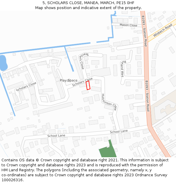 5, SCHOLARS CLOSE, MANEA, MARCH, PE15 0HF: Location map and indicative extent of plot